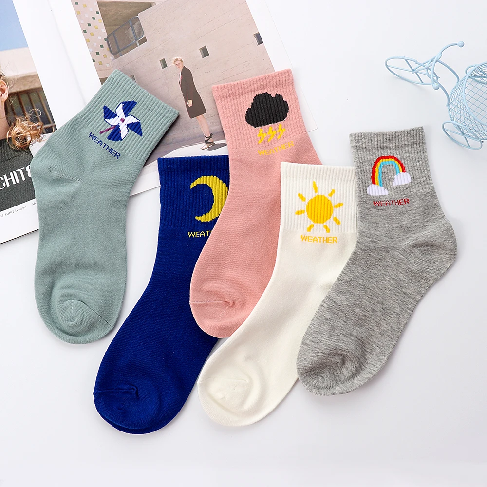 1 Pair Women Fashion Creative Sun Moon Windmill Rainbow Funny Pattern Long socks Cotton Casual Socks Cute Cartoon Weather Socks
1 Pair Women Fashion Creative Sun Moon Windmill Rainbow Funny Pattern Long socks Cotton Casual Socks Cute Cartoon Weather Socks