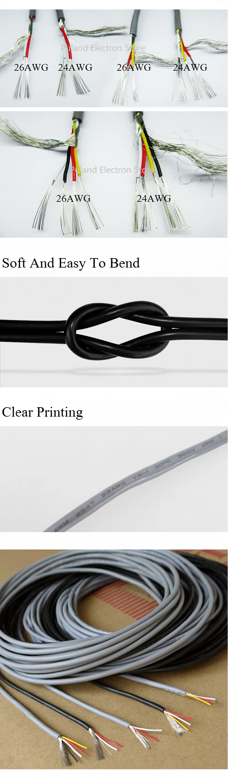 Сигнальный экранированный кабель 28AWG с ПВХ-изоляцией 2 3 4 5 ядер ...