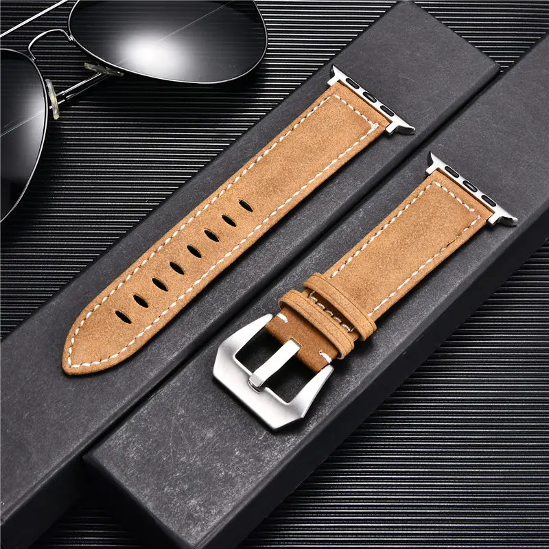 

Rough Retro Men Leather Watchbands For Apple 6 SE 5 4 3 2 1 Replace Watch Strap 38mm 40mm 42mm 44mm For Iwatch Bracelets