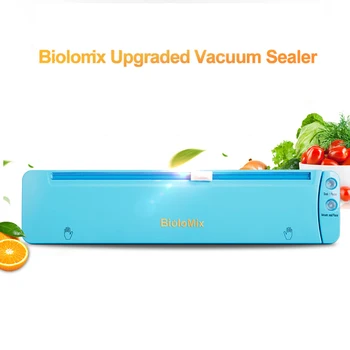 Biolomix Vacuum Sealer with Built-in Cutter 220V Automatic Food Packing Machine 10 Free Bags Best Vacuum Packer for Kitchen Blue