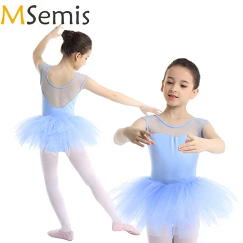 

MSemis Kids Girls Ballet Dress Stretch Mesh Splice U-shaped Back Gymnastics Leotard Professional Tutu Dress Ballerina Dancewear