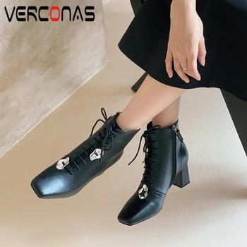 VERCONAS Women Ankle Boots Genuine Leather Autumn Winter Metal Decoration Cross-Tied Boots Woman Elegant Office Lady Zip Boots
VERCONAS Women Ankle Boots Genuine Leather Autumn Winter Metal Decoration Cross-Tied Boots Woman Elegant Office Lady Zip Boots