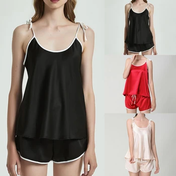 Contrast Stripe Side Navy Cami Top Satin Shorts Suits Female Summer Home Clothes Women Pajama Set Sexy Sleepwear A2 
Contrast Stripe Side Navy Cami Top Satin Shorts Suits Female Summer Home Clothes Women Pajama Set Sexy Sleepwear A2