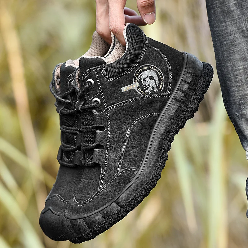 Winter MEN'S SHOES Cotton Boots Outdoor Worker Boot Hight-top Genuine Leather Cowhide Surface plus Velvet Warm Hiking Off-road M