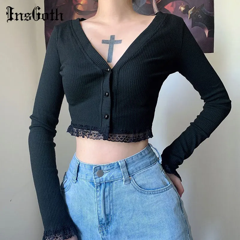 InsGoth Autumn Vintage Gothic Lace Black Cardigan Harajuku Sexy V Neck Long Sleeve Crop Top Women Knitted Button Up Cardigan
InsGoth Autumn Vintage Gothic Lace Black Cardigan Harajuku Sexy V Neck Long Sleeve Crop Top Women Knitted Button Up Cardigan