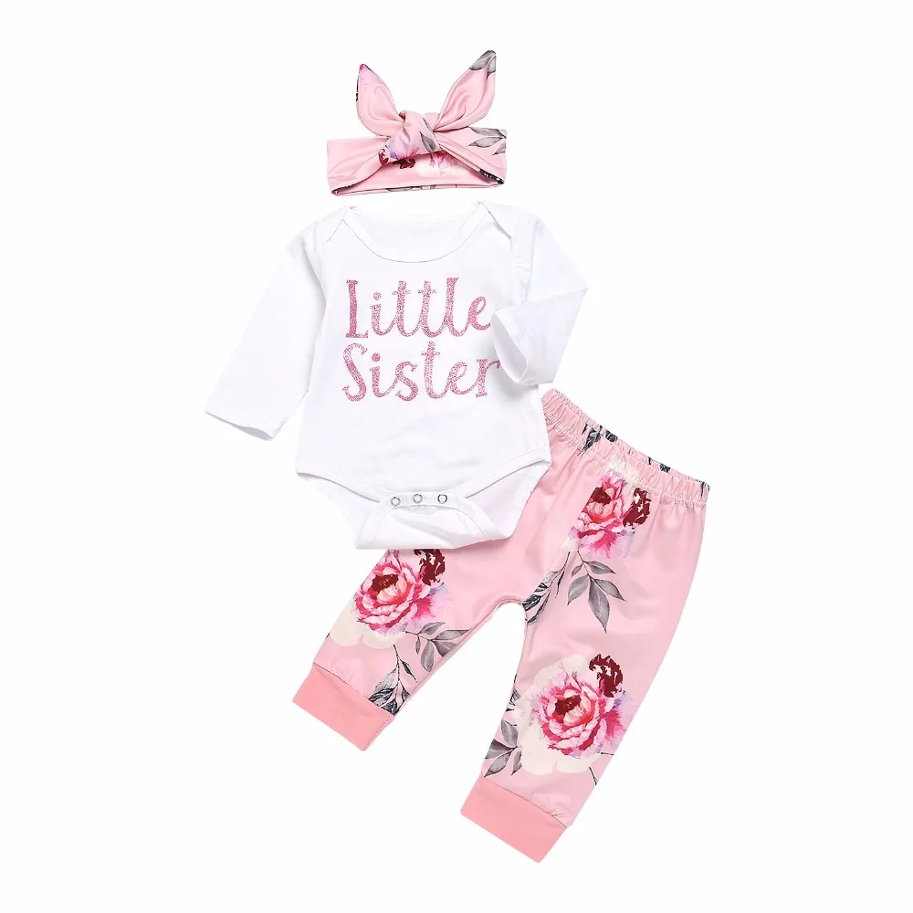 2022 Infant Baby Girl Clothes Sets Little sister bodysuit+Floral Leggings Pants+Bow Headband 3PCS Newborn Girls Outfits
2022 Infant Baby Girl Clothes Sets Little sister bodysuit+Floral Leggings Pants+Bow Headband 3PCS Newborn Girls Outfits