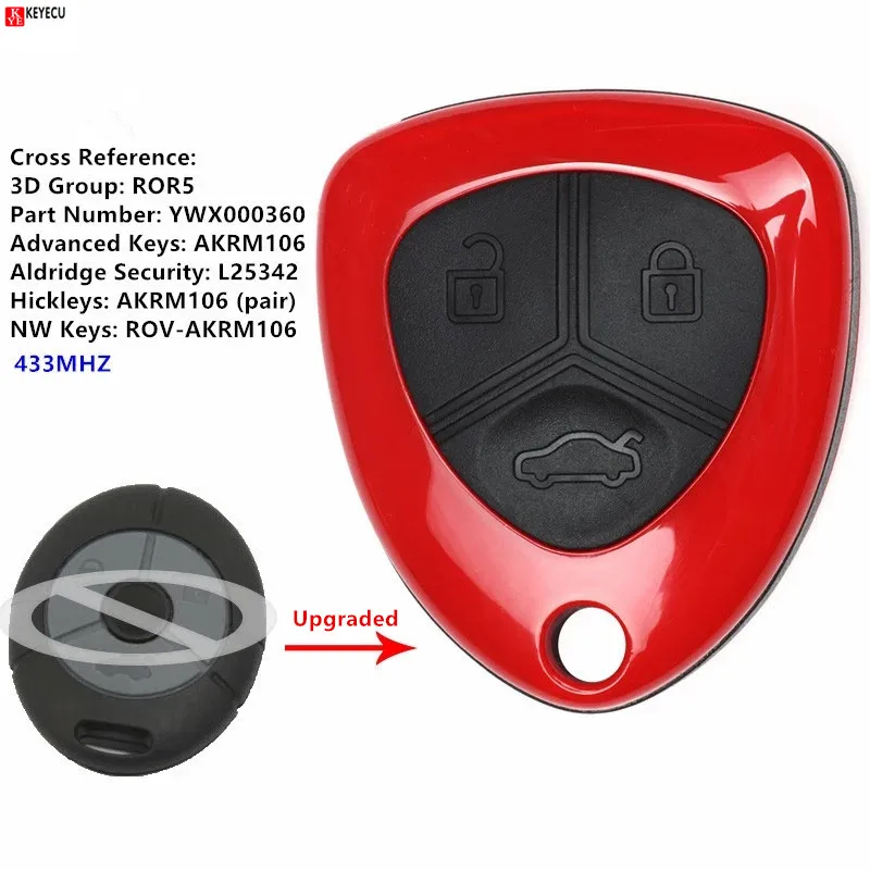 Keyecu Upgraded Remote Key Fob 433MHz 3 button for Rover 25 45 Streetwise MG TF ZR ZS 2003 2004 2005 -YWX000360 AKRM106
Keyecu Upgraded Remote Key Fob 433MHz 3 button for Rover 25 45 Streetwise MG TF ZR ZS 2003 2004 2005 -YWX000360 AKRM106