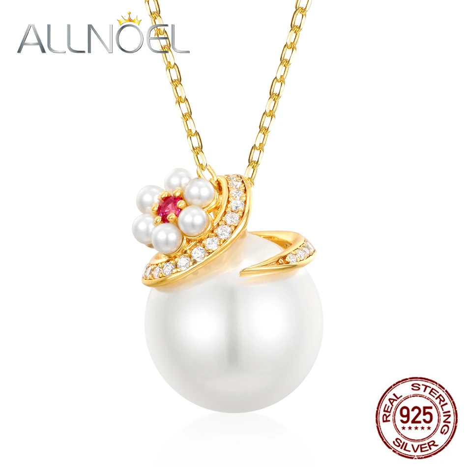 ALLNOEL Silver 925 Jewelry Real pearl Pendant Choker Necklace For Women Vingtage Designer Jewellry Red Corundum Stunning Charm (11)