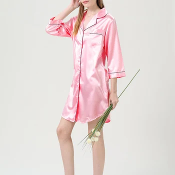 Fake Silk Women Thin Pajamas Turn Down Collar Three Quarter Sleeve Female Lingerie 2020 Spring Summer Lady Sleeping Night Dress
Fake Silk Women Thin Pajamas Turn Down Collar Three Quarter Sleeve Female Lingerie 2020 Spring Summer Lady Sleeping Night Dress