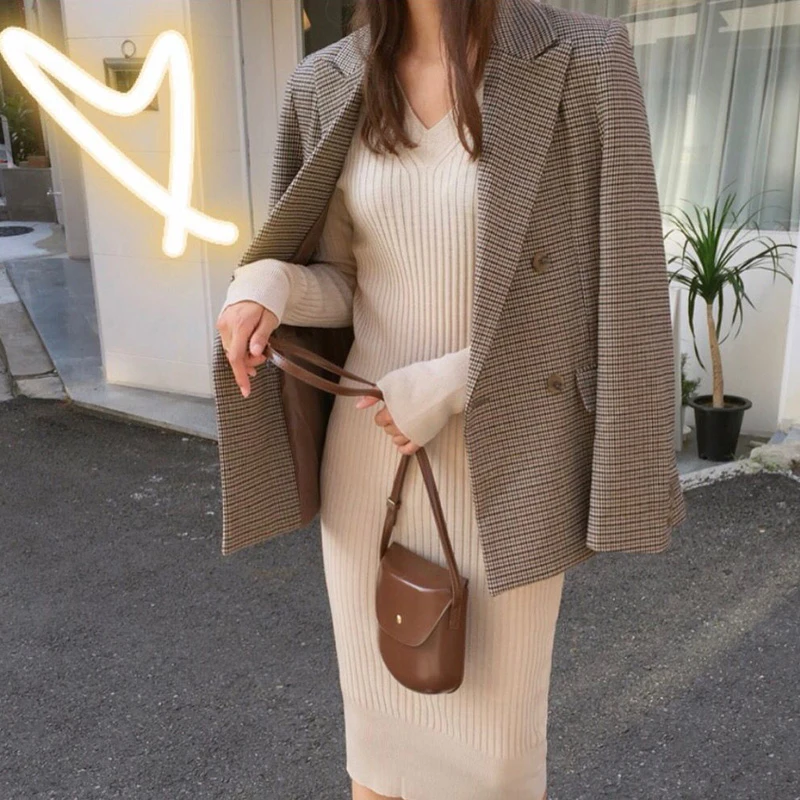 Vintage Double Breasted Office Ladies Plaid Blazer Long Sleeve Loose Houndstooth Suit Coat Jacket Women blazers Female 2019
Vintage Double Breasted Office Ladies Plaid Blazer Long Sleeve Loose Houndstooth Suit Coat Jacket Women blazers Female 2019