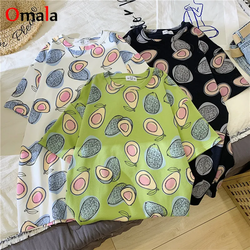 

Hot Sale Avocado print Design T-shirts Women's oversized tshirt new Summer White Casual Short Sleeve Women t shirt Funny Clothes