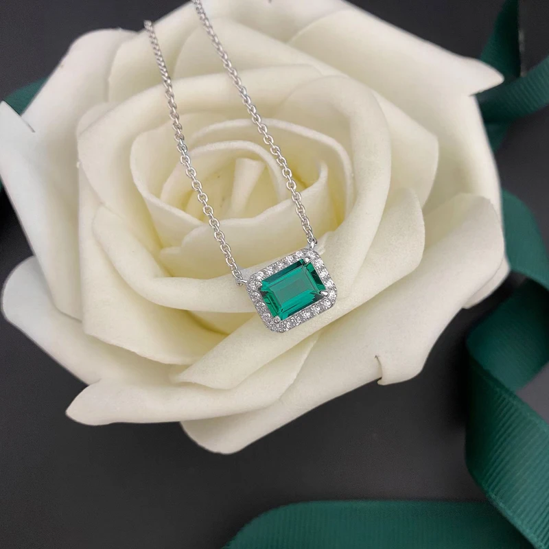 OEVAS 100% 925 Sterling Silver Pendant Necklace For Women Top Quality Lad Grown Emerald Gemstone Wedding Party Bridal Jewelry