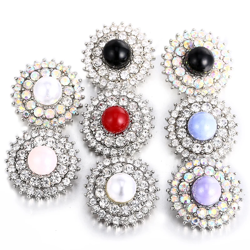 

6pcs/lot Wholesale Snap Button Jewelry Mixed Metal 18mm Snaps with Rhinestone Button for 18mm Snap Bracelets Bangles