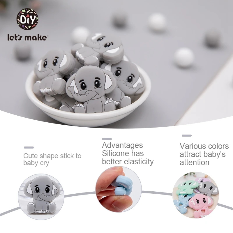 Let's Make 5pc/10pcs BPA Free Animal Silicone Teethers Elephant Baby Teething Product Food Grade Tiny Rod Shower Gifts Cartoon