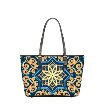 Twoheartsgirl Bohemian Style Pu Leather Handbag Golden Mandala Print Ladies Shoulder Bags Large Capacity Top-handle Mujer 
Twoheartsgirl Bohemian Style Pu Leather Handbag Golden Mandala Print Ladies Shoulder Bags Large Capacity Top-handle Mujer
