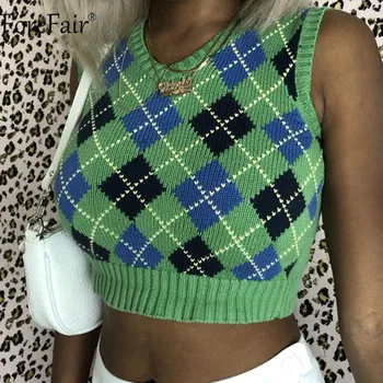 Forefair V Neck Sleeveless Sexy Summer Autumn 2020 Plaid Women Tank Tops Casual Casual Knit Fitness Streetwear Crop Tops
Forefair V Neck Sleeveless Sexy Summer Autumn 2020 Plaid Women Tank Tops Casual Casual Knit Fitness Streetwear Crop Tops