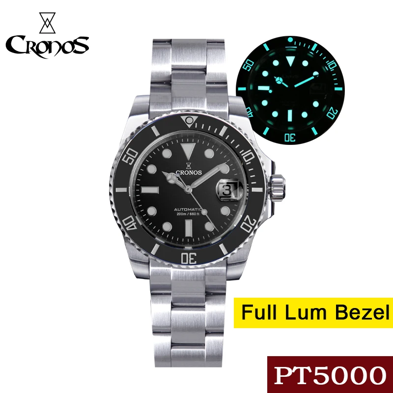 Роскошные мужские часы Cronos Sub Diver из нержавеющей стали PT5000 браслет керамическая