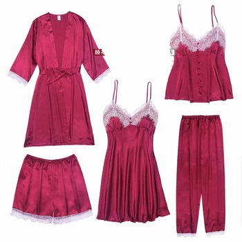 Sexy M-XXL Bath Robe Gown Pajamas Sets Woman 5PC Strap Top Pants Suit Sleepwear Casual Home Wear Nightwear Kimono Bathrobe
Sexy M-XXL Bath Robe Gown Pajamas Sets Woman 5PC Strap Top Pants Suit Sleepwear Casual Home Wear Nightwear Kimono Bathrobe