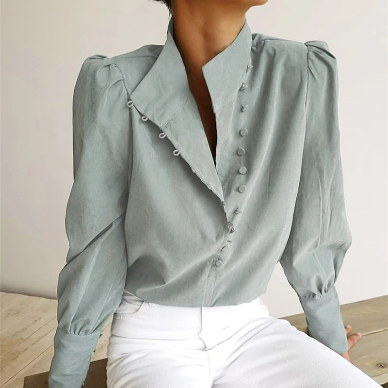 Elegant Turtleneck Blouse Long Sleeve White Shirt Office Ladies Top Casual Solid Single-Breasted Puff Sleeve Womens Blouses
Elegant Turtleneck Blouse Long Sleeve White Shirt Office Ladies Top Casual Solid Single-Breasted Puff Sleeve Womens Blouses