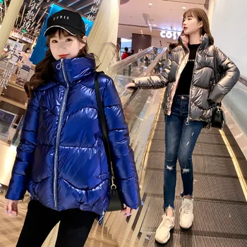 2020 winter women's short shiny loose cotton jacket fashion irregular hem casual temperament female jacket plus size S-4XL 
2020 winter women's short shiny loose cotton jacket fashion irregular hem casual temperament female jacket plus size S-4XL