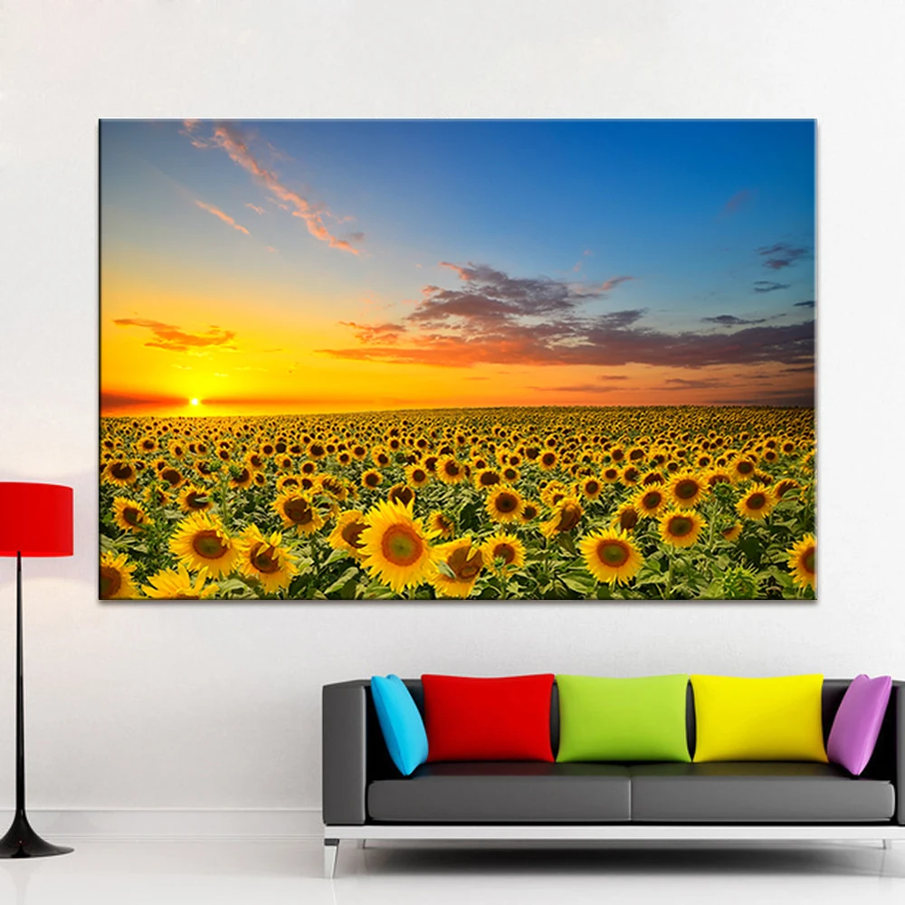 

HD Print Sunflower Sunset Beautiful Scenery Canvas Painting Nature Landscape Canvas Print Posters For Living Room Home Decor