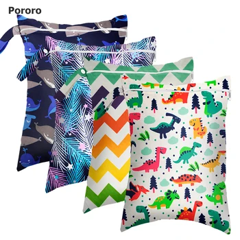 Porororo Mommy 가방 아기 기저귀 가방, 방수 천, 기저귀 보관 가방, 젖은 가방 크기 30x40cm, PUL 인쇄 싱글 포켓 귀여운 패턴