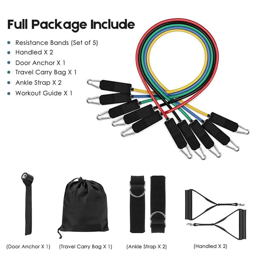 Latex Resistance Bands Set Yoga Exercise Fitness Band Rubber Loop Tube Bands Gym Door Anchor Ankle Straps With Bag Kit 11PCS/Set 
Latex Resistance Bands Set Yoga Exercise Fitness Band Rubber Loop Tube Bands Gym Door Anchor Ankle Straps With Bag Kit 11PCS/Set