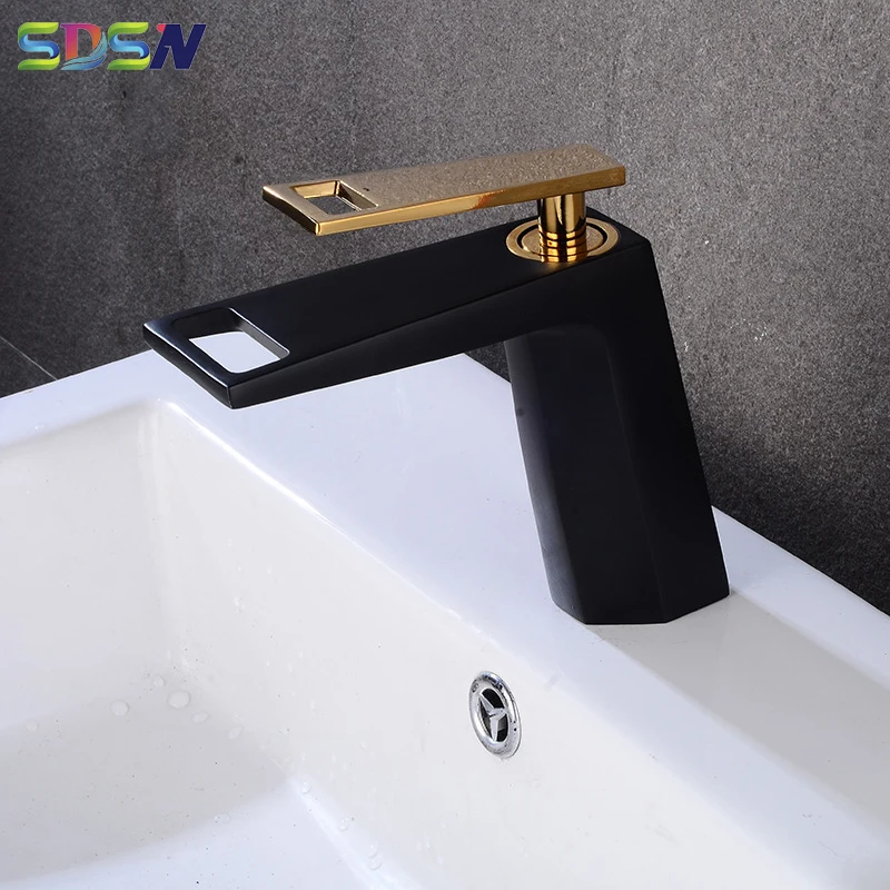 Bathroom Waterfall Faucet Black Gold Bath Sink-mixer Hot and Cold Modern Delicate Basin Water-tap | Обустройство дома