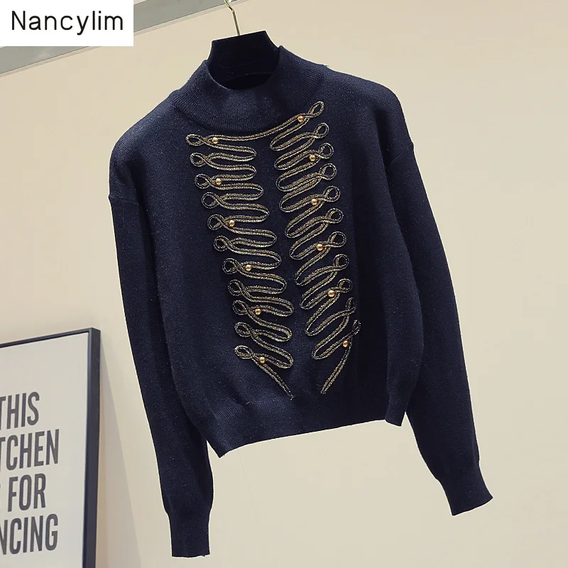 New Spliced Semi Turtleneck Knitted Sweater Women Temperament Short Design Pull Sweaters Ladies Black Coat Tops Fall
New Spliced Semi Turtleneck Knitted Sweater Women Temperament Short Design Pull Sweaters Ladies Black Coat Tops Fall