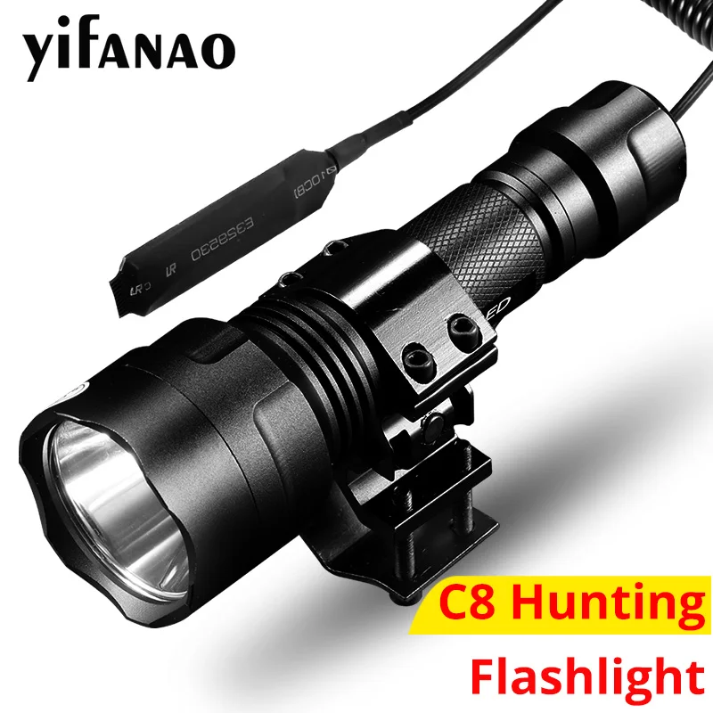 

Hunting Flashlight 1 Mode Torch Lintern T6/L2 Tactical Flashlights 18650 Aluminum C8 Waterproof Lamp Gun Mount