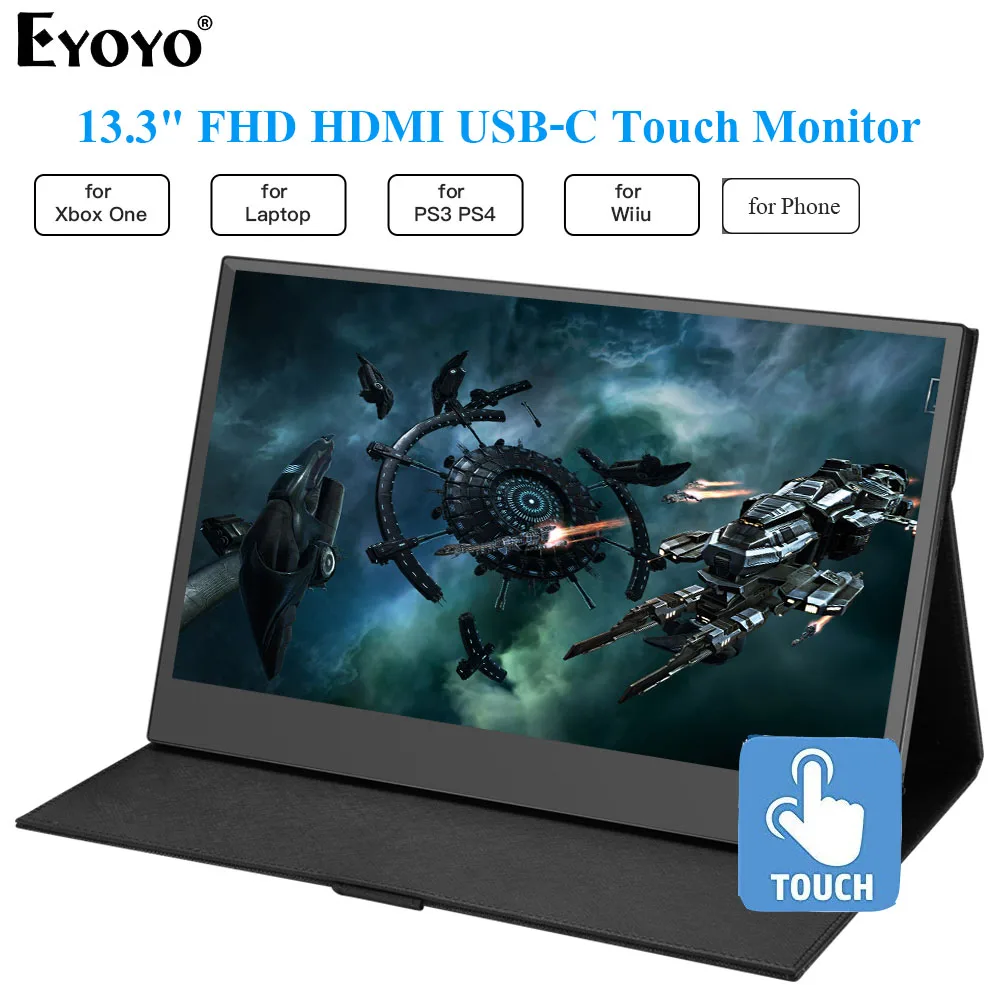 Eyoyo 13 3 &quotПортативный сенсорный монитор 1920x1080 IPS HDMI игровой совместимый с Xbox One 360 PS3