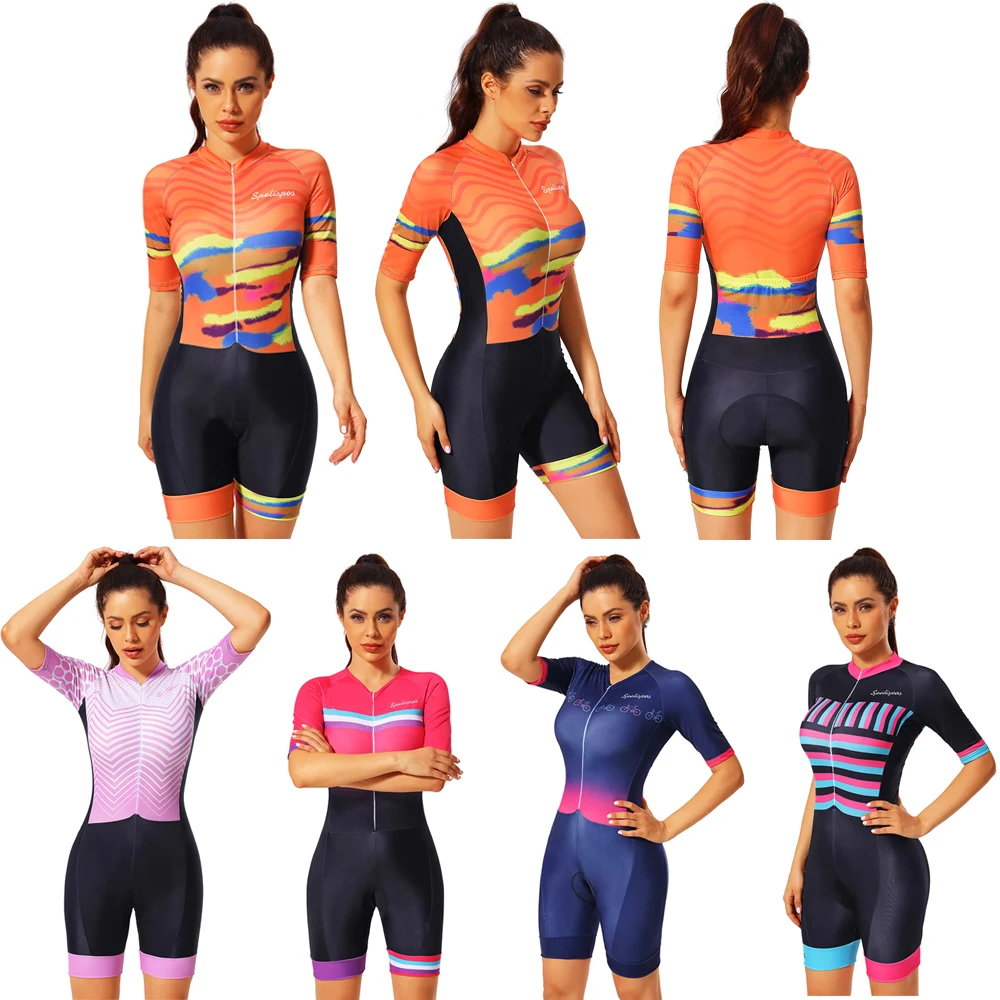 

2022 Women's Triathlon Short Sleeve Cycling Jersey Sets Skinsuit Maillot Ropa Ciclismo Bicycle Clothing Bike Shirts Go Jumpsuit