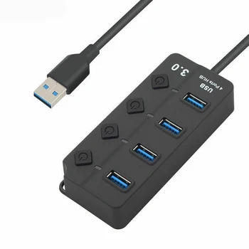 

SOONHUA 4-Port USB 3.0 Hub Splitter Compact 5Gbp/s USB Hubs High Speed On/Off Switches Power Adapter For PC