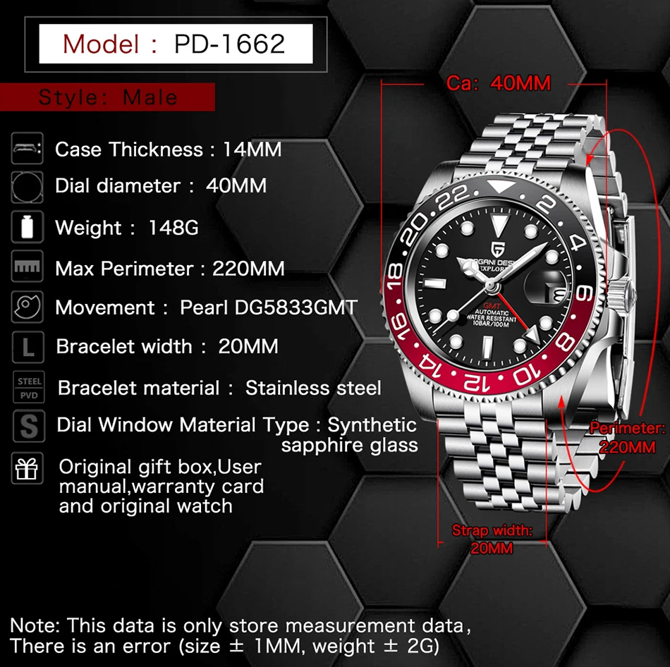 2020 New PAGANI DESIGN Luxury Men GMT Automatic Machinery Watch 40MM Ceramic bezel Jubilee Strap Sapphire 100M Waterproof Clock