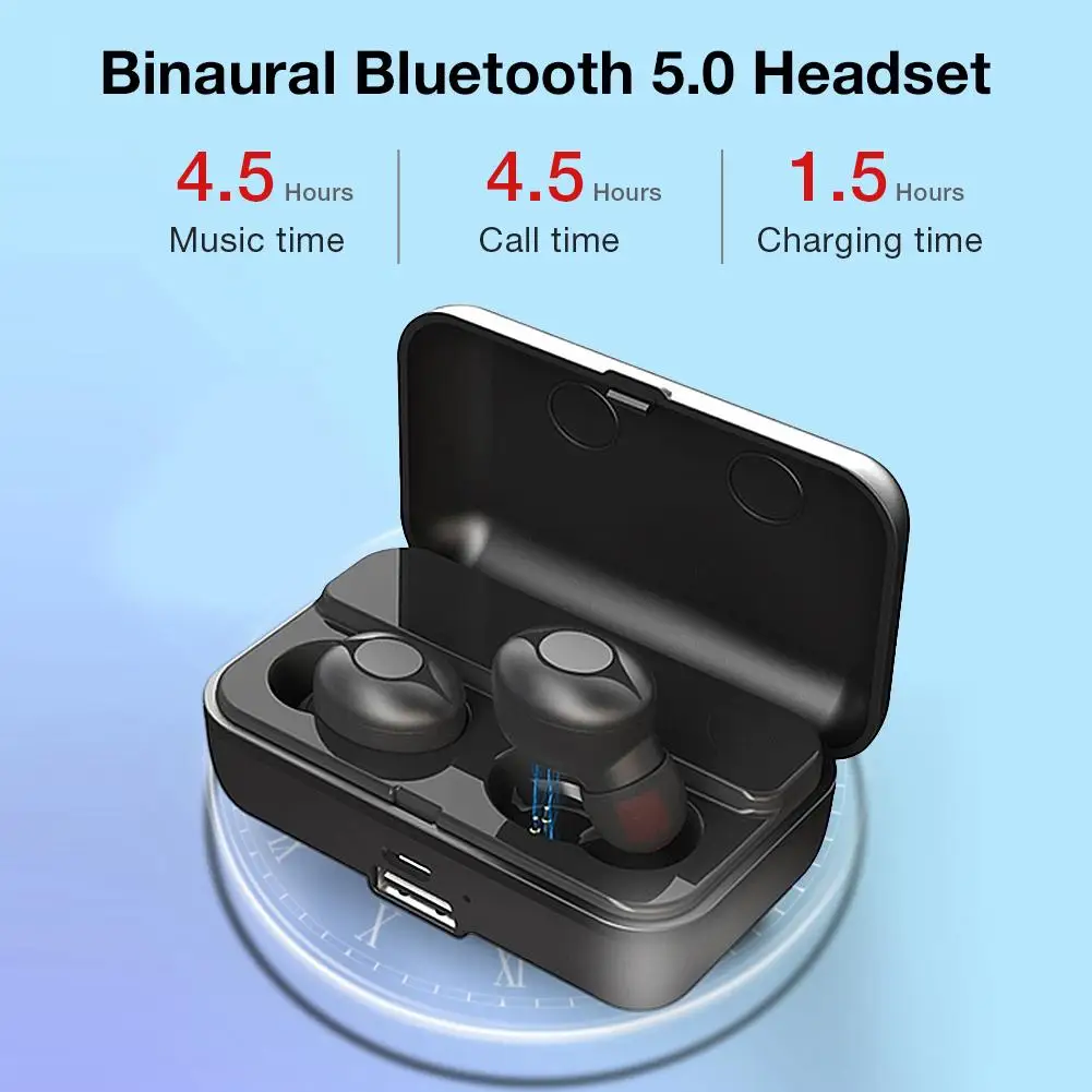 

TWS Binaural Bluetooth 5.0 Headset F9 Earbuds True Wireless Sports With Microphone 2000mAh Charging Box 18H Playback Time