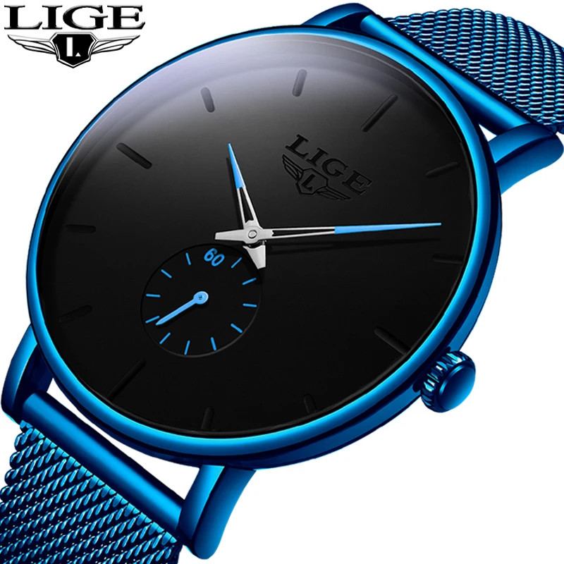 Фото LIGE 2019 Relogio Masculino Fashion Mens Watches Top Brand Luxury Ultra-thin Quartz Watch Blue clock reloj hombre | Наручные часы