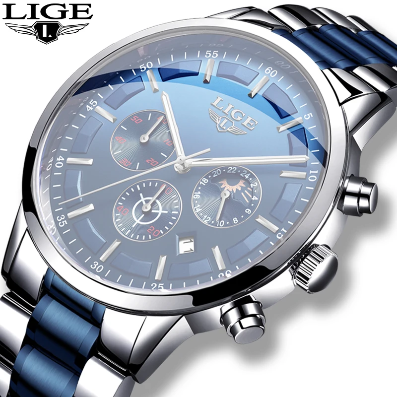 LIGE Fashion Business Men's Watch All Steel Watches for Men Top Brand Luxury Waterproof Quartz Clock Sports Male Chronograph+Box
LIGE Fashion Business Men's Watch All Steel Watches for Men Top Brand Luxury Waterproof Quartz Clock Sports Male Chronograph+Box