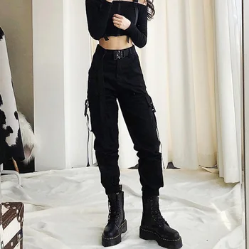 Spring Women BLACK Army Cargo Pants Unisex Hip Hop Sashes Trousers BF Harajuku Joggers High waist overalls loose casual Pants
Spring Women BLACK Army Cargo Pants Unisex Hip Hop Sashes Trousers BF Harajuku Joggers High waist overalls loose casual Pants