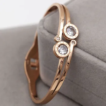 Vintage Women Bangle Roman Digital Double Cubic Zirconia Rose Gold Bracelet Spring Opening Stainless Steel Bracelet Jewelry
Vintage Women Bangle Roman Digital Double Cubic Zirconia Rose Gold Bracelet Spring Opening Stainless Steel Bracelet Jewelry