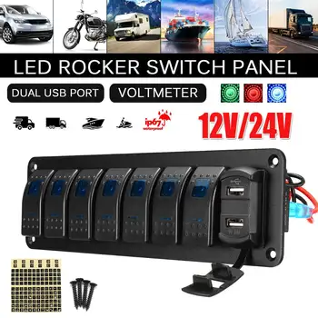 8 Gang LED Rocker Switch Panel Digital Voltmeter 3Colors Dual USB Port 12V / 24V Outlet Combination Waterproof Car Marine Boat
8 Gang LED Rocker Switch Panel Digital Voltmeter 3Colors Dual USB Port 12V / 24V Outlet Combination Waterproof Car Marine Boat