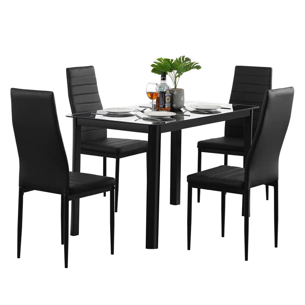 Dining Table with Nine Block Box Pattern Black 4pcs Elegant Assembled Stripping Texture High Backrest Dining Chairs Seat Kitchen
Dining Table with Nine Block Box Pattern Black 4pcs Elegant Assembled Stripping Texture High Backrest Dining Chairs Seat Kitchen