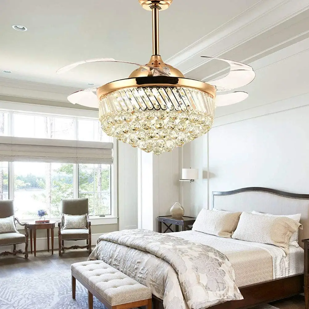 36 inch Luxury Crystal Remote Control Gold Ceiling Fan Light with Three-Color Change LED Retractable Blades Chandelier Decor
36 inch Luxury Crystal Remote Control Gold Ceiling Fan Light with Three-Color Change LED Retractable Blades Chandelier Decor