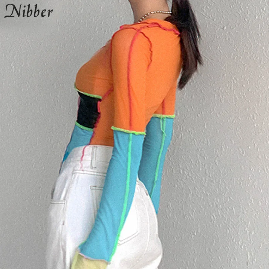 FREE SHIPPING See Through Crop Tops Patchwork JKP4345