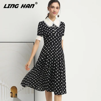 LINGHAN Summer Designer Sequins Party Dress Women Short Sleeves Dot Print Vintage Classic Black Dresses
LINGHAN Summer Designer Sequins Party Dress Women Short Sleeves Dot Print Vintage Classic Black Dresses