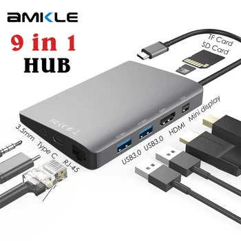 Amkle 9 in 1 USB3.1 Hub Multifunction USB-C Hub with Type-C 4K Video HDMI Gigabit Ethernet Adapter USB 3.0 USB C Type C HUB
Amkle 9 in 1 USB3.1 Hub Multifunction USB-C Hub with Type-C 4K Video HDMI Gigabit Ethernet Adapter USB 3.0 USB C Type C HUB
