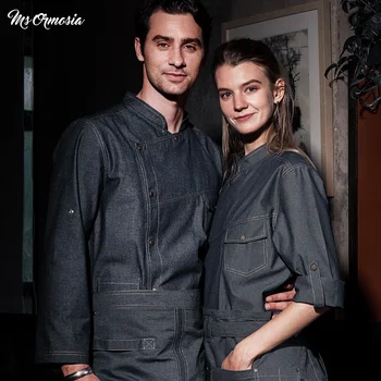 MSORMOSIA manga longa restaurante chef jaquetas comida serive unisex casual azul denim tecido uniforme do hotel roupas chef
MSORMOSIA manga longa restaurante chef jaquetas comida serive unisex casual azul denim tecido uniforme do hotel roupas chef