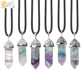 

CSJA Natural Fluorite Necklace Pendants Gem Stone Crystal Necklaces Bullet Healing Suspension for Women Men Reiki Jewelry G548