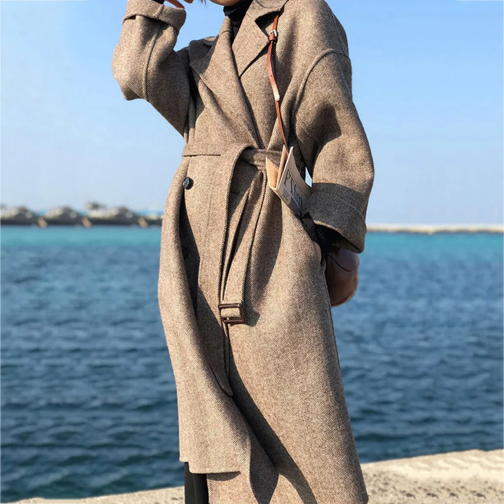 Фото KANCOOLD пальто для женщин s Зимняя шерстяная Верхняя одежда с лацканами Тренч