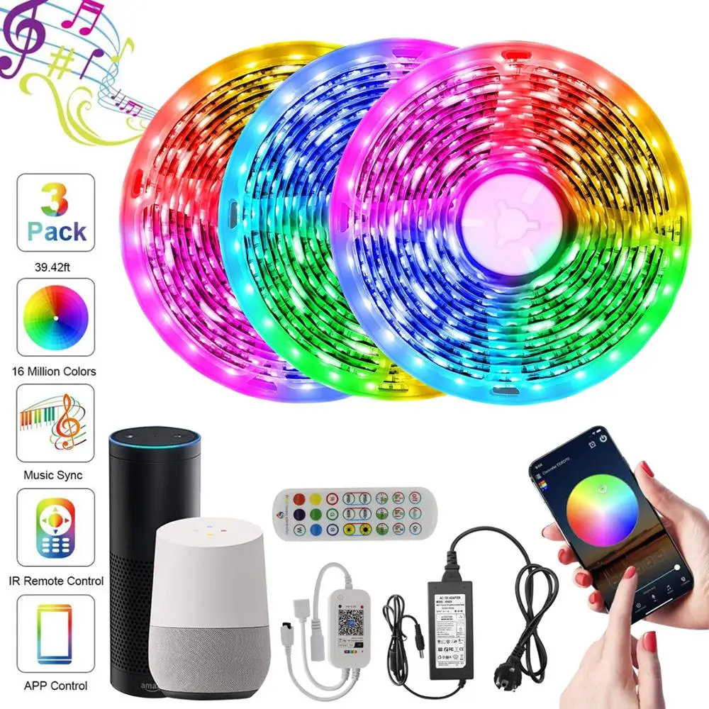 Flexible RGB Led Strip Wifi Controller 2835 5050 RGB Tape Music Sync Festoon LED Lights for Christmas Halloween Party Decoration
Flexible RGB Led Strip Wifi Controller 2835 5050 RGB Tape Music Sync Festoon LED Lights for Christmas Halloween Party Decoration