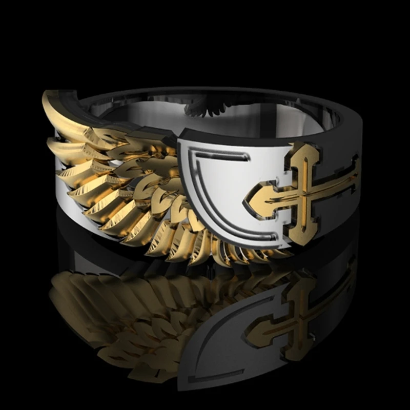 VILAGE Gothic Men's Steampunk Stainless Steel & Plated Gold Two-Colored Ring Wings Cross Ring Party Jewelry for Cyclists
VILAGE Gothic Men's Steampunk Stainless Steel & Plated Gold Two-Colored Ring Wings Cross Ring Party Jewelry for Cyclists